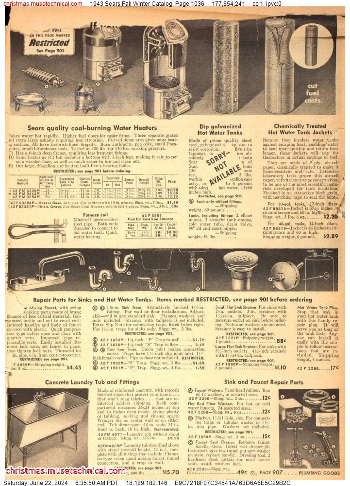 1943 Sears Fall Winter Catalog, Page 1036