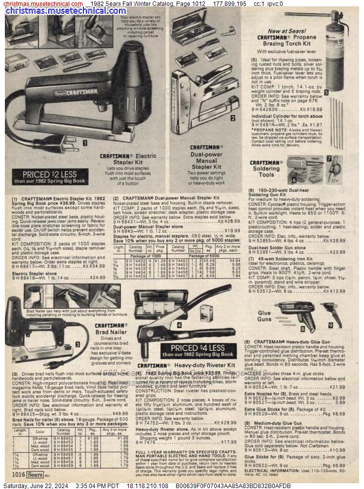 1982 Sears Fall Winter Catalog, Page 1012