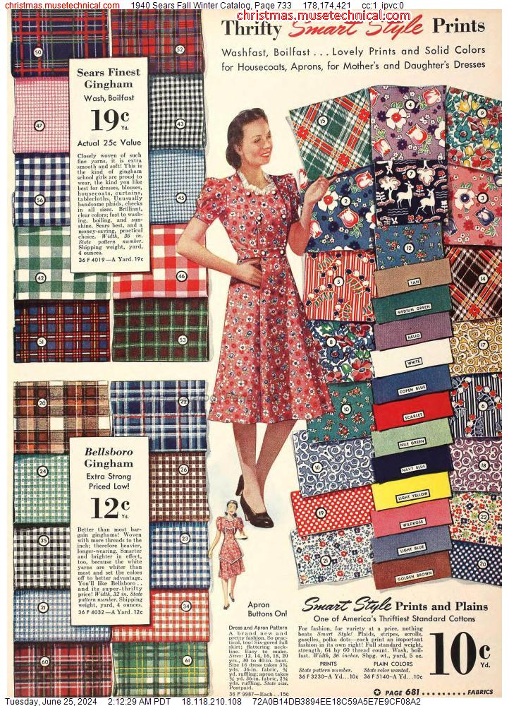 1940 Sears Fall Winter Catalog, Page 733