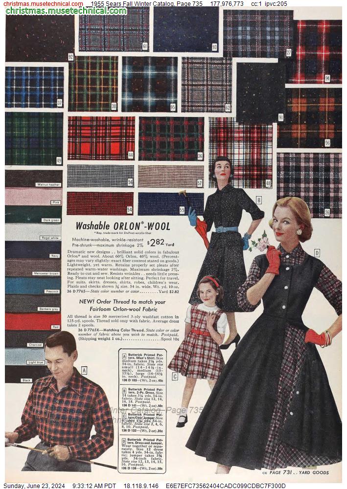 1955 Sears Fall Winter Catalog, Page 735