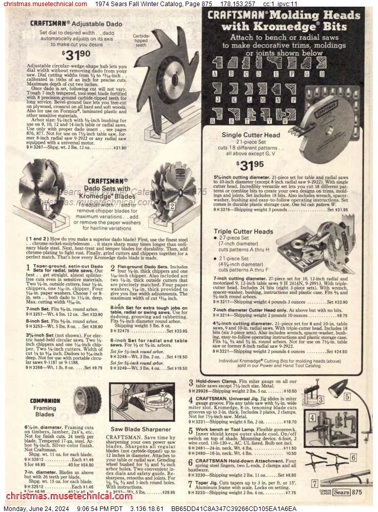1974 Sears Fall Winter Catalog, Page 875