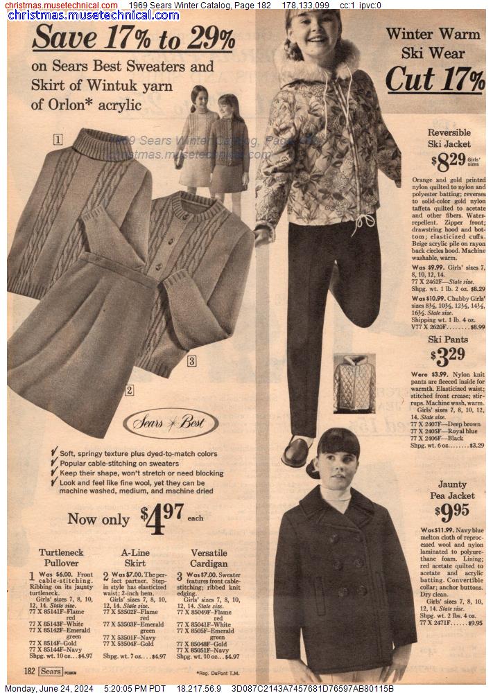 1969 Sears Winter Catalog, Page 182