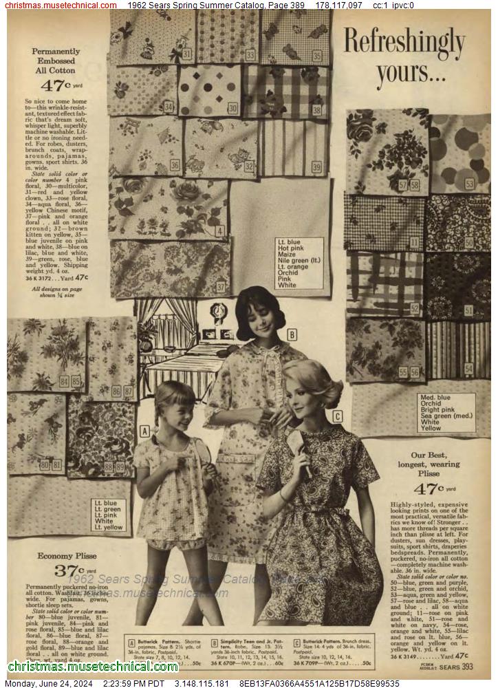 1962 Sears Spring Summer Catalog, Page 389
