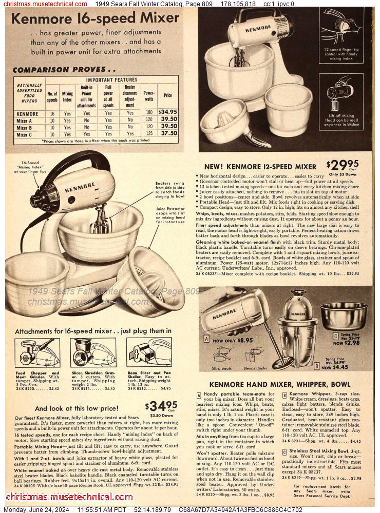 1949 Sears Fall Winter Catalog, Page 809