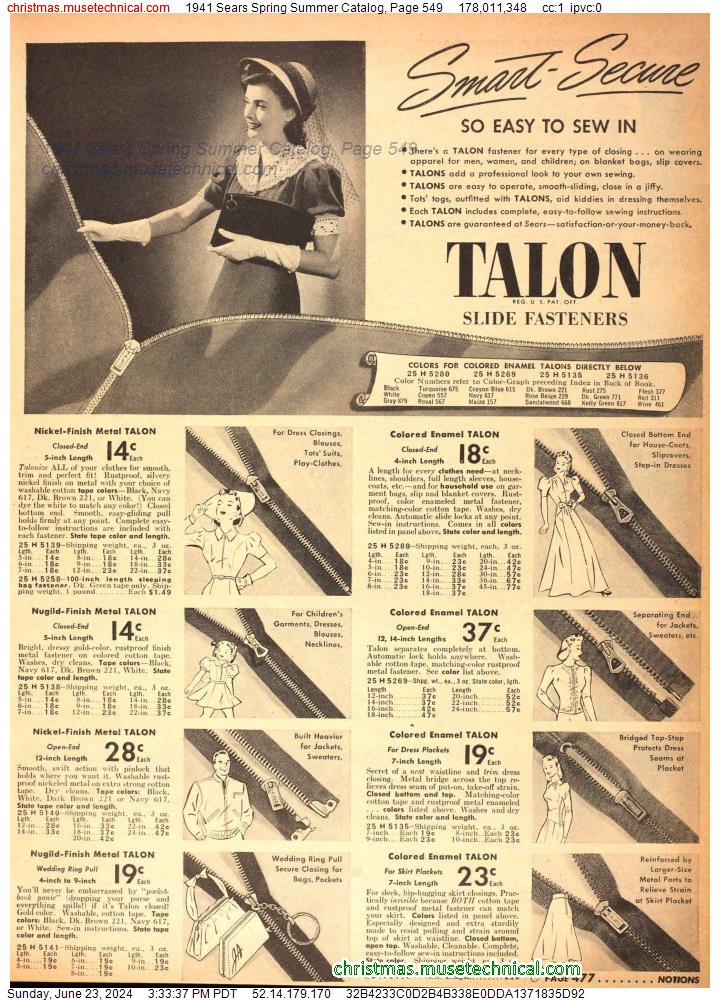 1941 Sears Spring Summer Catalog, Page 549