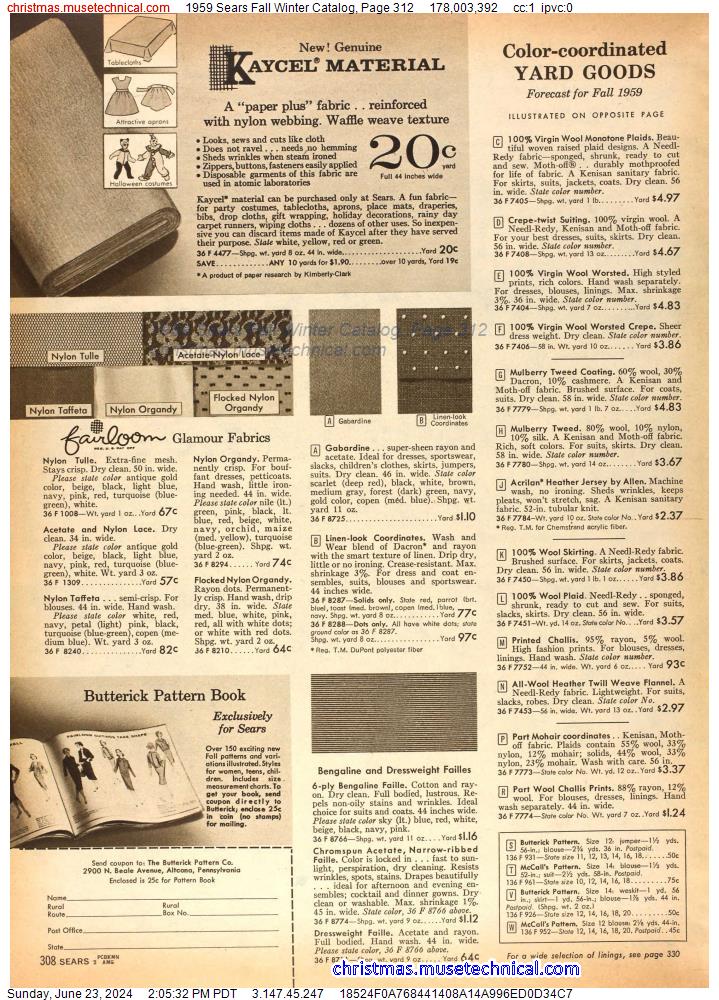 1959 Sears Fall Winter Catalog, Page 312