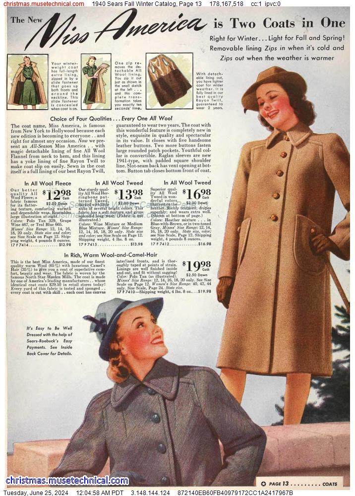 1940 Sears Fall Winter Catalog, Page 13