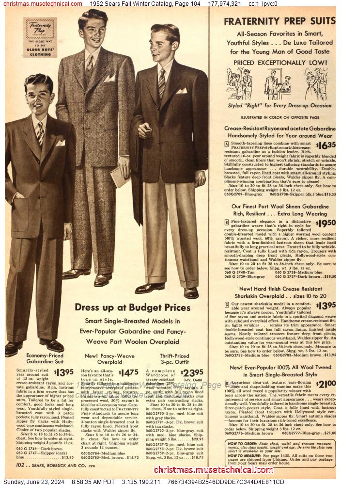 1952 Sears Fall Winter Catalog, Page 104