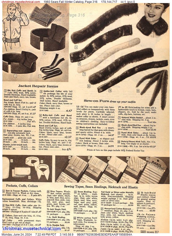 1960 Sears Fall Winter Catalog, Page 316