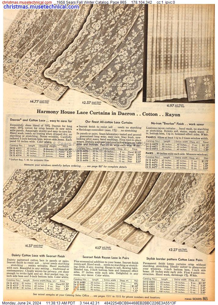 1958 Sears Fall Winter Catalog, Page 865