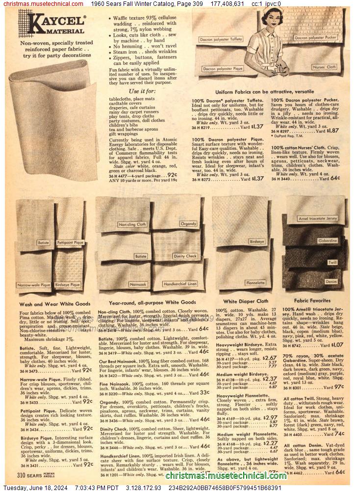 1960 Sears Fall Winter Catalog, Page 309