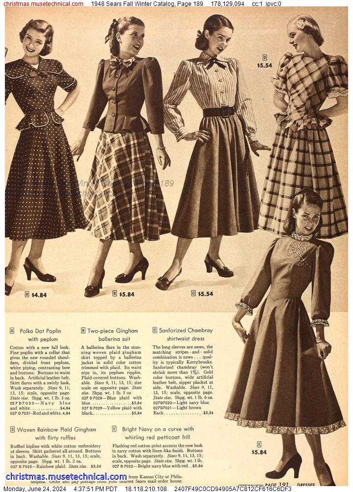 1948 Sears Fall Winter Catalog, Page 189