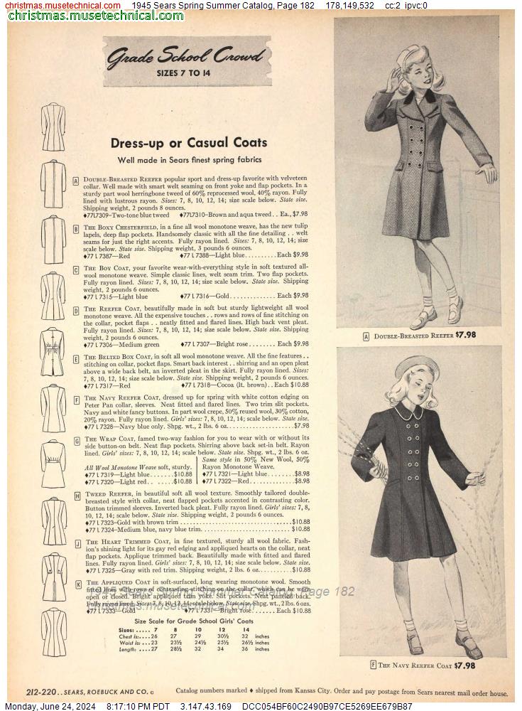 1945 Sears Spring Summer Catalog, Page 182
