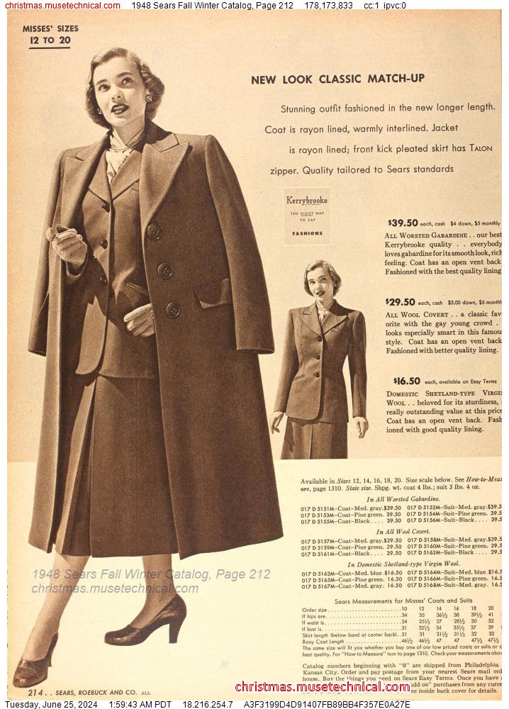 1948 Sears Fall Winter Catalog, Page 212