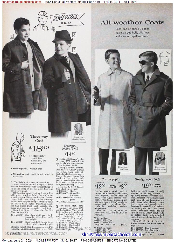 1966 Sears Fall Winter Catalog, Page 140