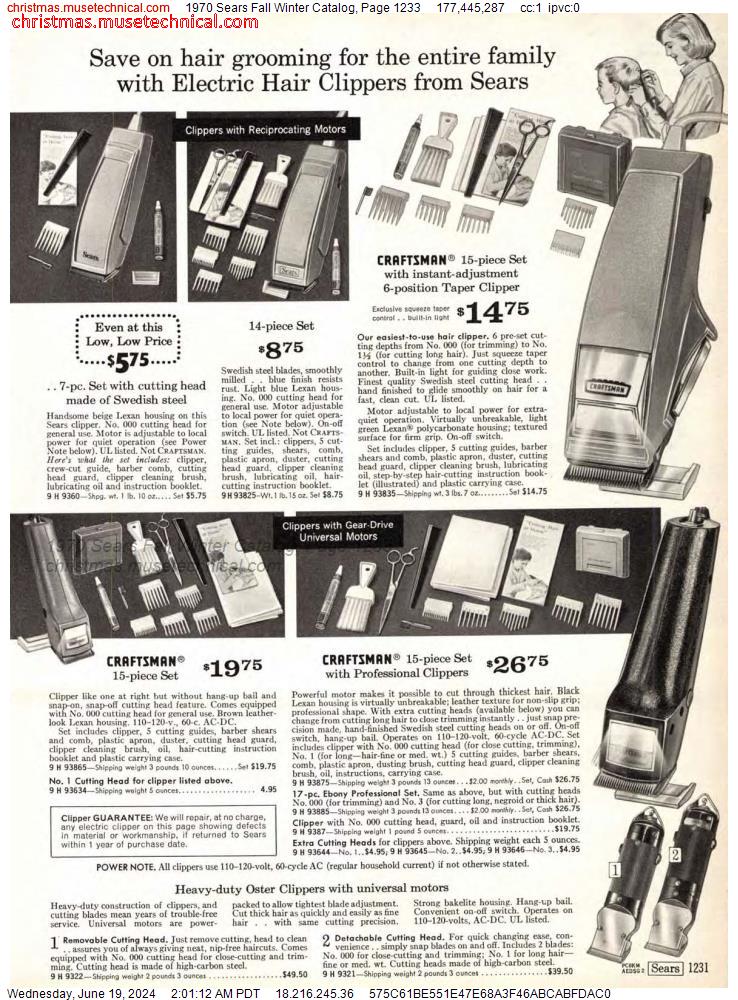 1970 Sears Fall Winter Catalog, Page 1233