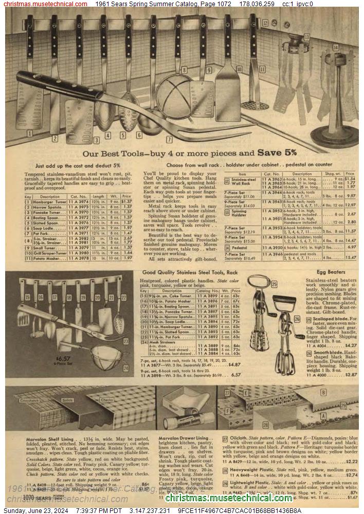 1961 Sears Spring Summer Catalog, Page 1072