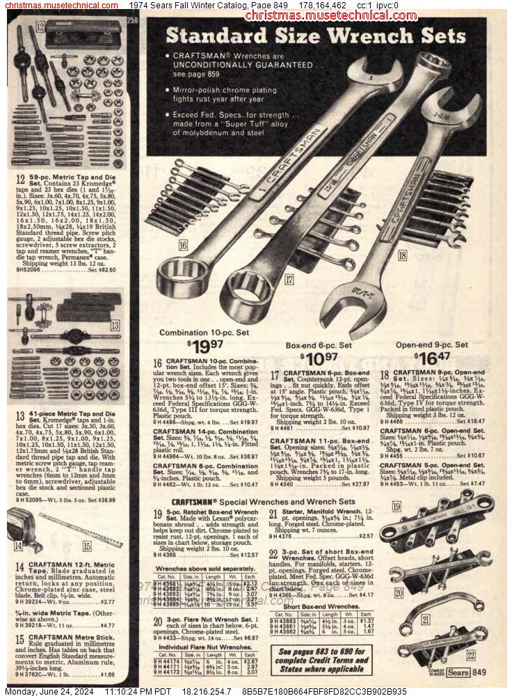 1974 Sears Fall Winter Catalog, Page 849