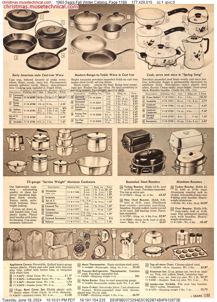1960 Sears Fall Winter Catalog, Page 1189