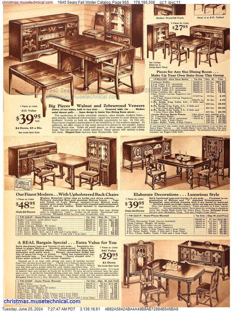 1940 Sears Fall Winter Catalog, Page 955