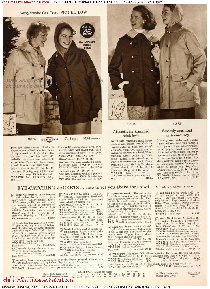 1958 Sears Fall Winter Catalog, Page 118