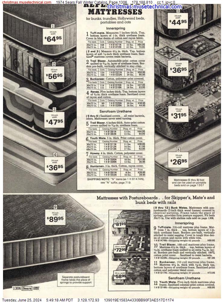 1974 Sears Fall Winter Catalog, Page 1306