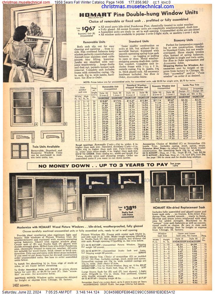 1958 Sears Fall Winter Catalog, Page 1406