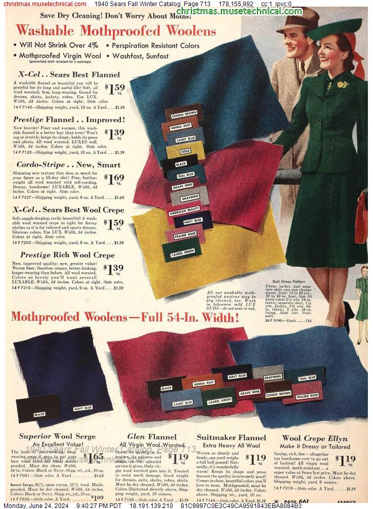 1940 Sears Fall Winter Catalog, Page 713