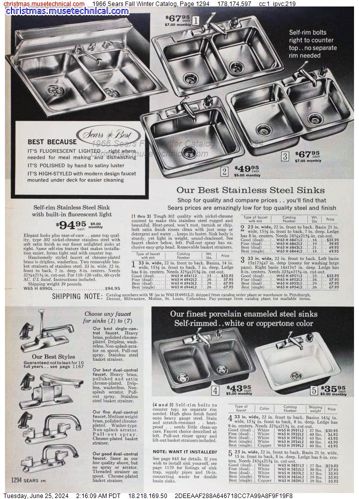 1966 Sears Fall Winter Catalog, Page 1294