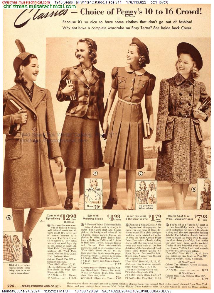 1940 Sears Fall Winter Catalog, Page 311
