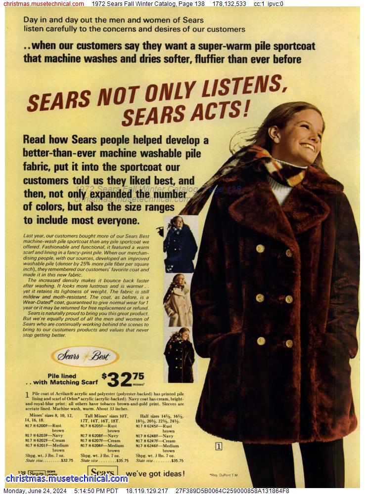 1972 Sears Fall Winter Catalog, Page 138