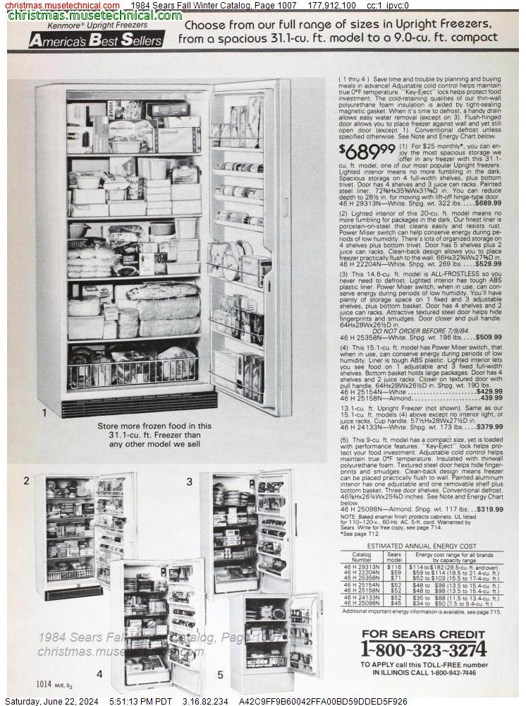 1984 Sears Fall Winter Catalog, Page 1007