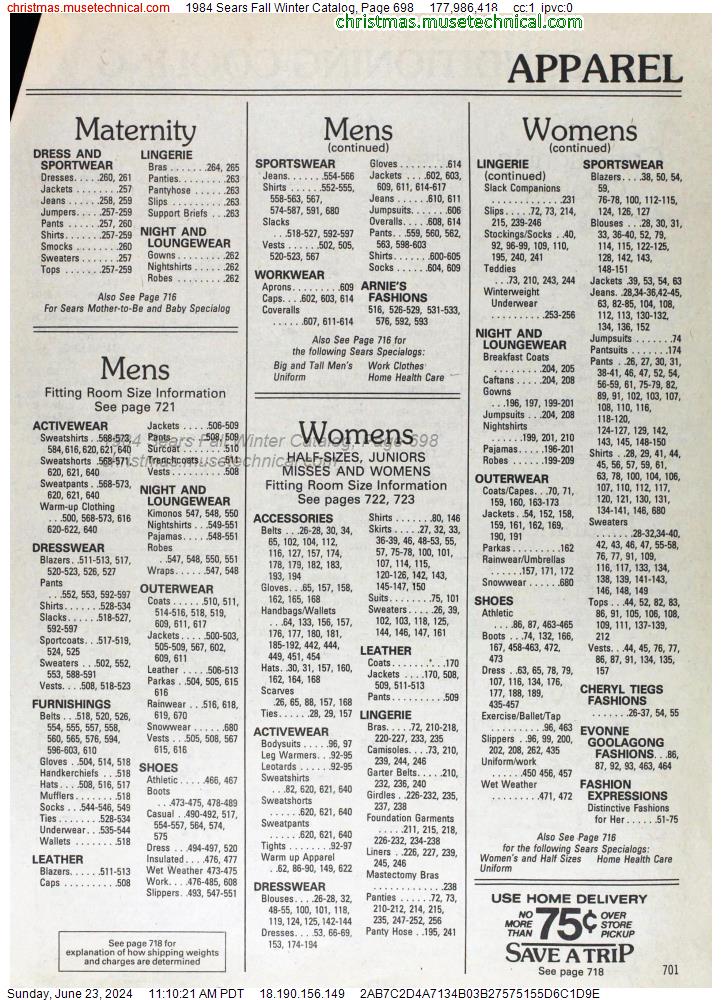 1984 Sears Fall Winter Catalog, Page 698