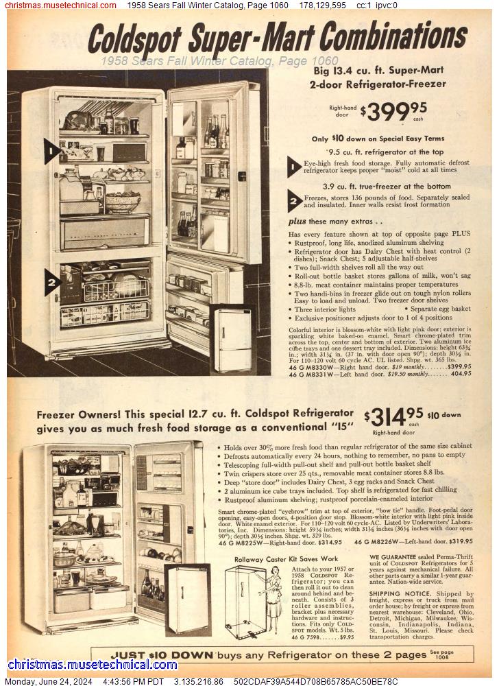 1958 Sears Fall Winter Catalog, Page 1060