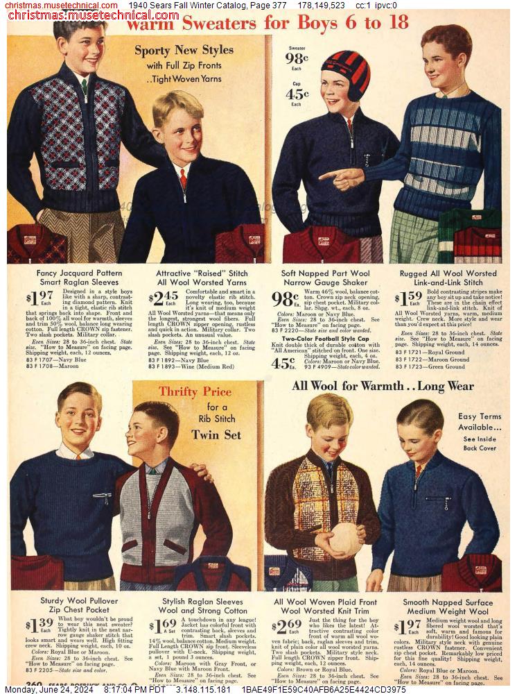 1940 Sears Fall Winter Catalog, Page 377