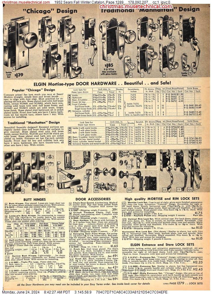 1952 Sears Fall Winter Catalog, Page 1289