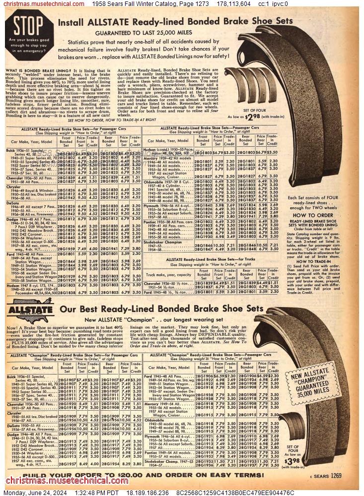 1958 Sears Fall Winter Catalog, Page 1273