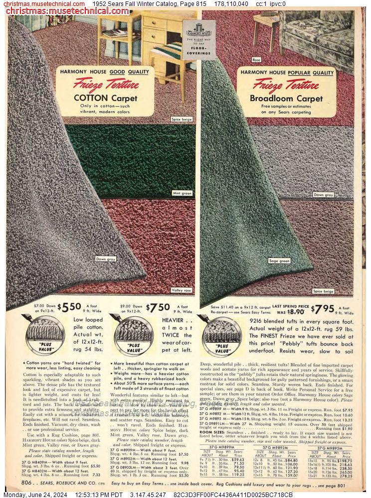 1952 Sears Fall Winter Catalog, Page 815