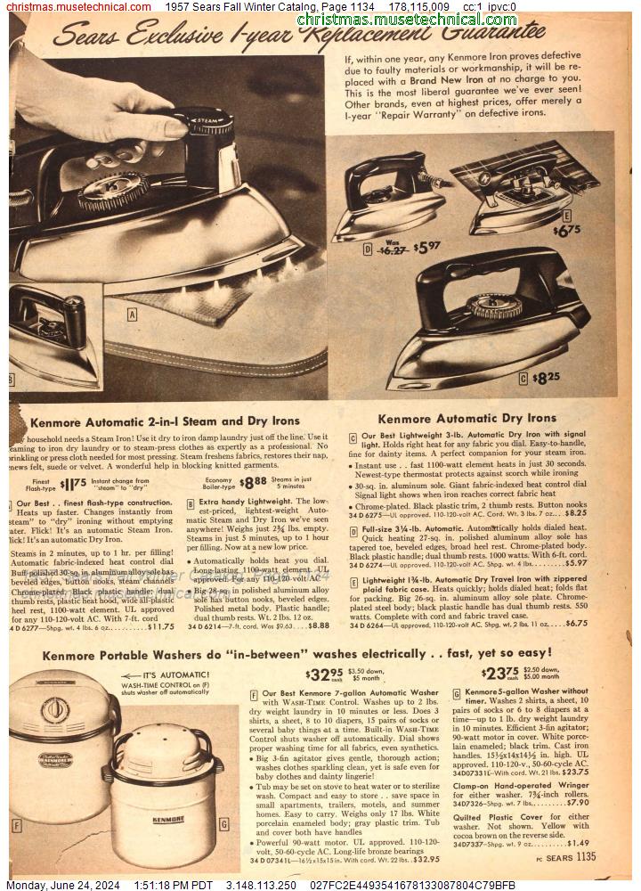 1957 Sears Fall Winter Catalog, Page 1134