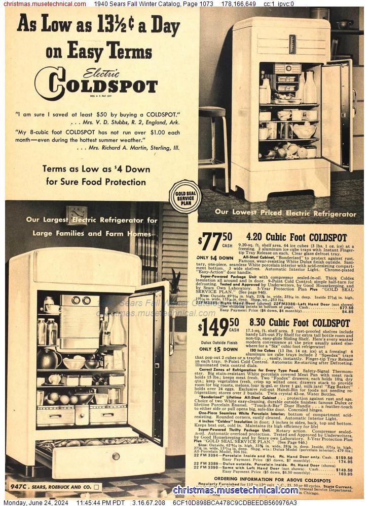 1940 Sears Fall Winter Catalog, Page 1073