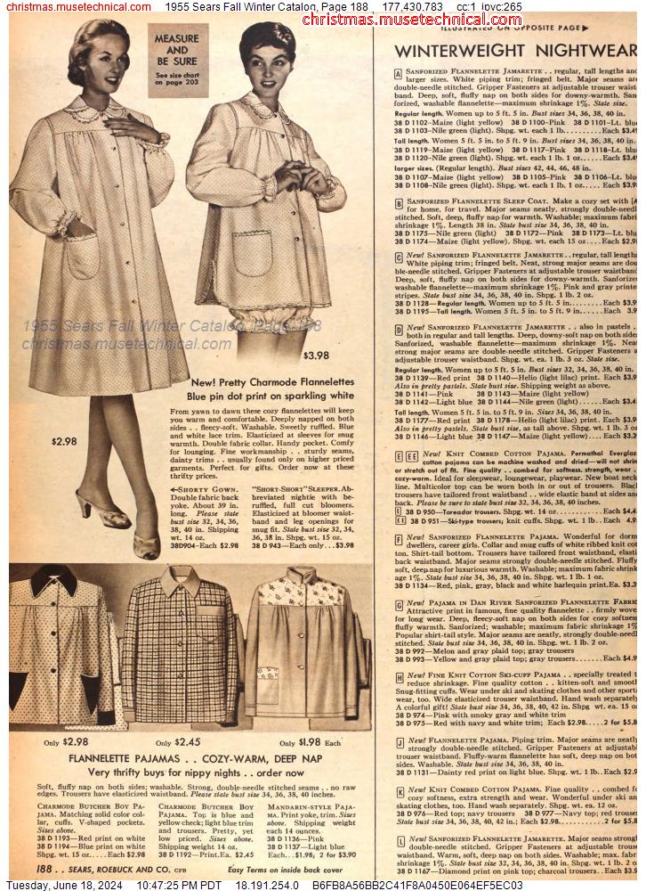 1955 Sears Fall Winter Catalog, Page 188