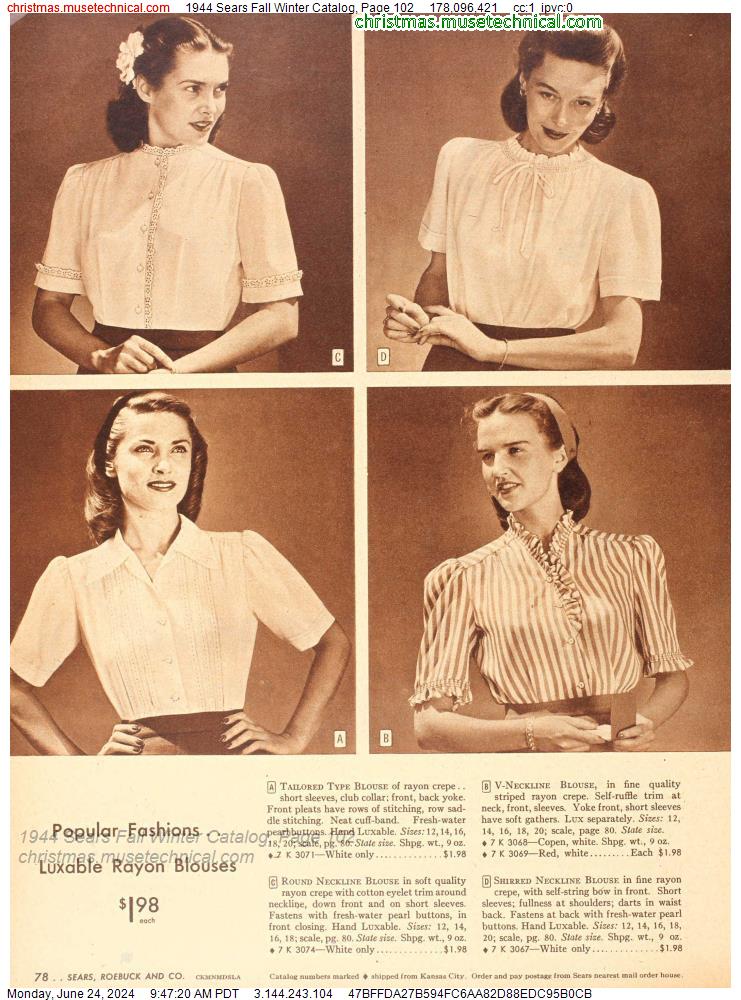 1944 Sears Fall Winter Catalog, Page 102