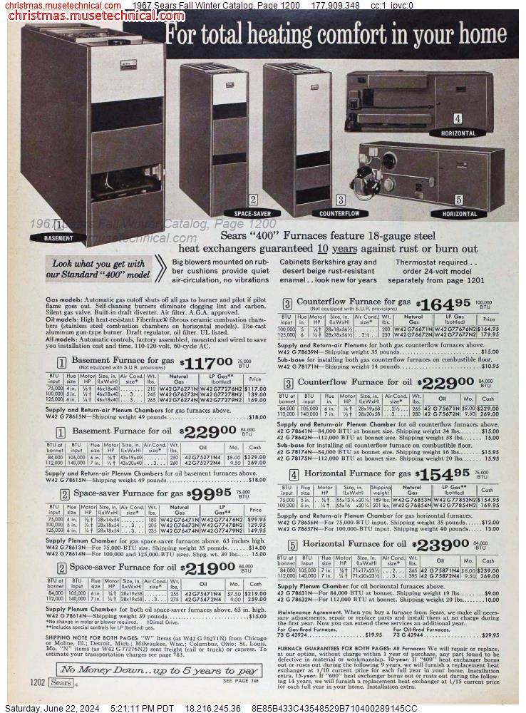 1967 Sears Fall Winter Catalog, Page 1200