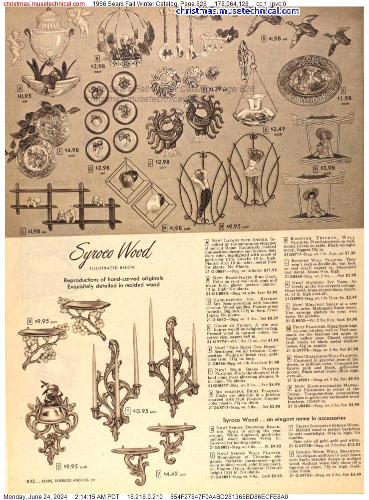 1956 Sears Fall Winter Catalog, Page 828