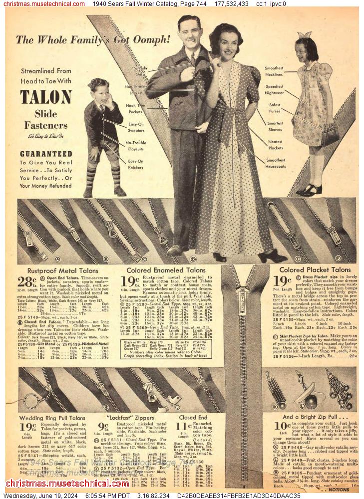 1940 Sears Fall Winter Catalog, Page 744