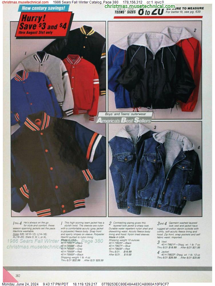 1986 Sears Fall Winter Catalog, Page 380