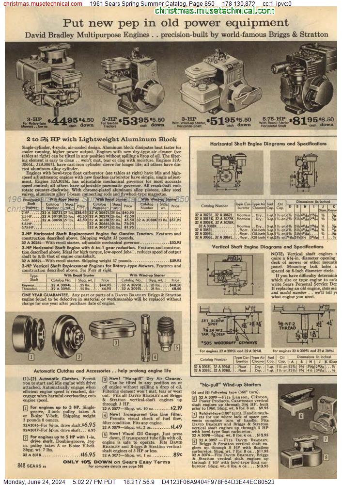 1961 Sears Spring Summer Catalog, Page 850