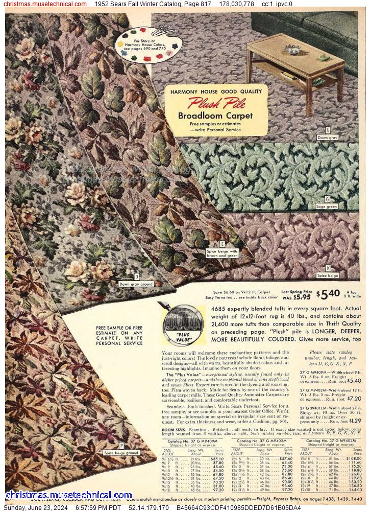 1952 Sears Fall Winter Catalog, Page 817