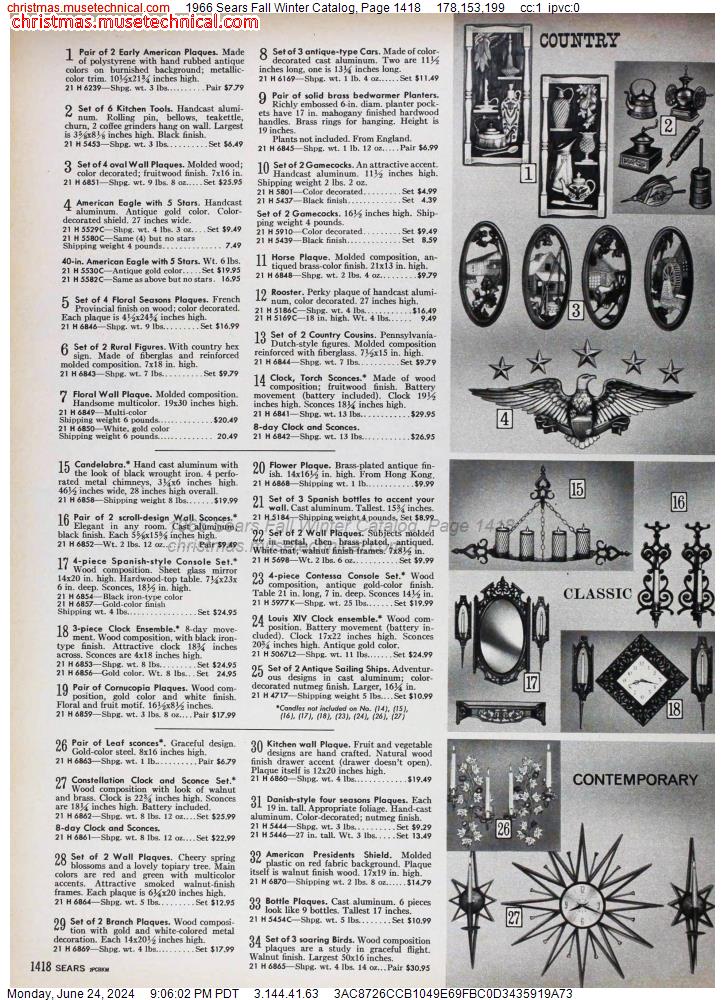 1966 Sears Fall Winter Catalog, Page 1418