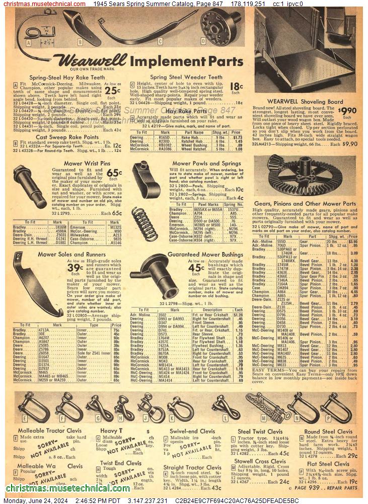 1945 Sears Spring Summer Catalog, Page 847